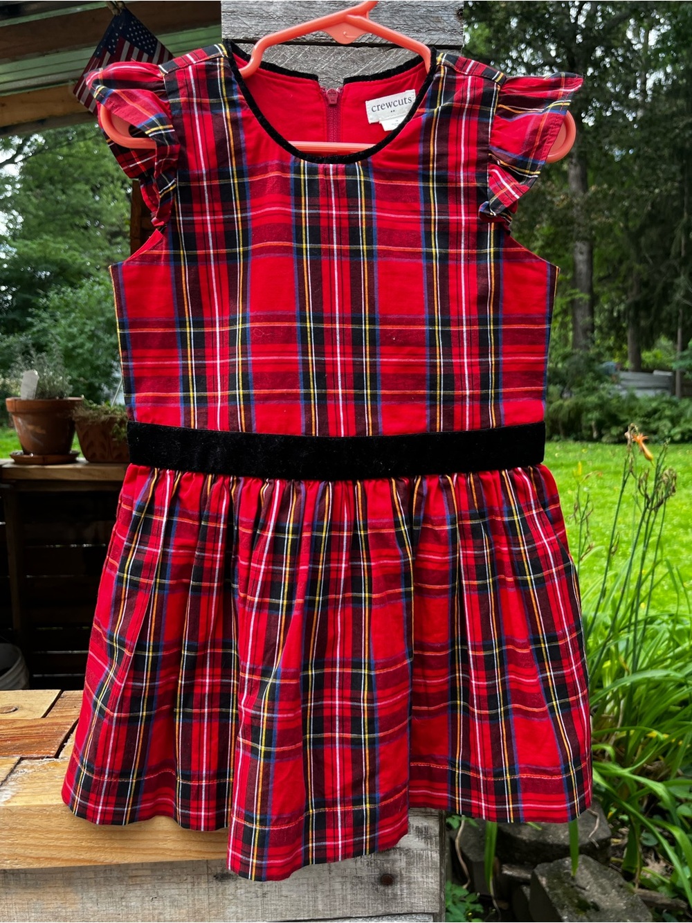 Crewcuts Red Plaid Holiday Dress with Black Velvet Waistband